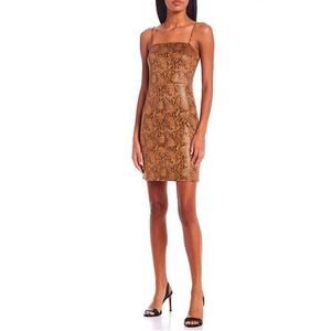 GB Snakeskin Animal Print Strappy Brown Faux Suede Stretch Mini Dress Sz S NEW